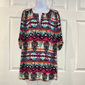 love lucy tunic multi-color three-quarter sleeve Boho flowy womens top small